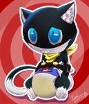  blush cat diaper embarrassed feline grin looking_at_viewer male mammal morgana_(persona) smile solo urine wet_diaper wetting xepher777 