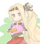  blonde_hair brown_eyes company_connection crossover flower food hair_ornament holding kid_icarus kid_icarus_uprising kirby kirby_(series) long_hair nachure oomoto_makiko seiyuu_connection side_ponytail smile solo tempura ziro_(daydozen) 