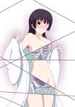  black_hair blush bone censored gobanme_no_mayoi_neko highres kanoe_yuuko long_hair novelty_censor nude one_eye_closed red_eyes revealing_cutout skeleton solo tasogare_otome_x_amnesia x-ray 