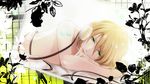  blonde_hair cable crossed_arms green_eyes headphones kagamine_len lying male_focus older on_stomach shirtless solo vocaloid 