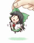  aonagi_ibane black_hair black_wings blush bow cape chibi concrete hair_bow lifting_person minigirl open_mouth reiuji_utsuho shirt skirt solo third_eye touhou wings |_| 