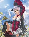  bad_id bad_pixiv_id beatmania breasts corset flower gloves green_eyes highres medium_breasts nyami sirius_(beatmania) solo thighhighs walking_stick white_hair 