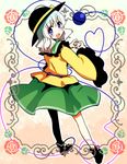  :d blue_eyes bow flower from_behind gradient_hair hat hat_bow heart heart-shaped_pupils heart_hands heart_of_string hota komeiji_koishi looking_back multicolored_hair open_mouth rose skirt smile solo symbol-shaped_pupils third_eye touhou 