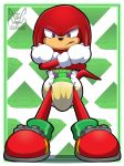  anthro crossed_arms diaper echidna knuckles_the_echidna looking_at_viewer male mammal monotreme solo sonic_(series) urine wet_diaper wetting xepher777 