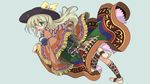  alternate_costume blonde_hair blush eyeball fringe_trim futatsuki_hisame green_eyes grey_background hat komeiji_koishi long_hair poncho scarf simple_background solo third_eye touhou tribal 