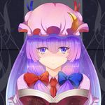  bad_id bad_pixiv_id blush book bow crescent face hair_bow hat long_hair looking_at_viewer open_book patchouli_knowledge purple_eyes purple_hair solo sts touhou upper_body 
