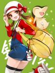  bow copyright_name cyndaquil fire gen_2_pokemon hat kotone_(pokemon) masin0201 pokemon pokemon_(creature) pokemon_(game) pokemon_hgss thighhighs twintails 