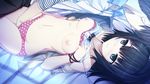  alishima_alice bed black_hair blush breasts cura game_cg monobeno nipples open_shirt panties underwear 