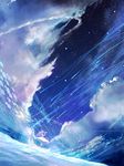  animal blue boat cloud cloudy_sky dress dutch_angle fish flying_fish long_hair megatruh night night_sky ocean original outdoors pink_hair ribbon shooting_star sky standing star_(sky) starry_sky water watercraft watermark web_address white_dress 