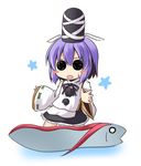  blush_stickers chibi cosplay hat ichimi japanese_clothes kariginu mononobe_no_futo mononobe_no_futo_(cosplay) nagae_iku purple_hair skirt solid_circle_eyes solo star sweatdrop tate_eboshi touhou white_background 