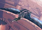  banner cannon flying fortress from_above glowing goggles gunship kaze_no_tani_no_nausicaa no_humans pilot same_(carcharodon) science_fiction soldier wall 