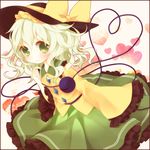  bow green_eyes green_hair hat hat_bow heart heart_of_string kaori_(sasaemon) komeiji_koishi long_hair skirt smile solo third_eye touhou 