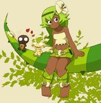  amalia_sheran_sharm barefoot brown_eyes dark_skin doll feet fen_(gunpura) flower green_hair long_hair md5_mismatch midriff navel plant sadida smile toes wakfu 