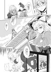  1girl ahoge broom comic doujinshi glasses greyscale highres kirisame_marisa long_hair monochrome morichika_rinnosuke nanami_sano no_hat no_headwear rooftop short_hair touhou translated younger 