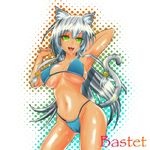  animal_ears bad_id bad_pixiv_id bastet bikini cat_ears green_eyes long_hair original silver_hair slit_pupils solo swimsuit tail tokei_(aomr-hrsk) 