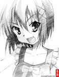  :d fang gofu greyscale hair_ornament hairclip haruna_(kore_wa_zombie_desu_ka?) head_tilt kore_wa_zombie_desu_ka? monochrome open_mouth short_hair smile solo spot_color traditional_media 