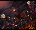 6+boys alternate_color alternate_eye_color armor armored_dress arondight artoria_pendragon_(all) assassin_(fate/zero) berserker_(fate/zero) black_gloves black_hair black_sky blonde_hair book braid breastplate cape caster_(fate/zero) dagger dark_excalibur dark_persona ea_(fate/stay_night) fate/zero fate_(series) faulds fur_trim gae_buidhe gae_dearg gauntlets gilgamesh gloves great_grail greaves hair_ribbon holding holding_book iroha_(shiki) lancelot_(fate/zero) lancer_(fate/zero) letterboxed mask md5_mismatch multiple_boys neon_trim one_knee open_book open_mouth over_shoulder pauldrons polearm puffy_sleeves purple_hair red_hair reverse_grip ribbon rider_(fate/zero) saber_alter short_hair smile spear spoilers sword vambraces weapon weapon_over_shoulder yellow_eyes 