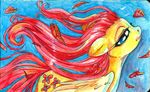  buttercup_saiyan cutie_mark equine female feral fluttershy_(mlp) friendship_is_magic hair horse leaves mammal my_little_pony painting pegasus pink_hair pony traditional_media watercolor watercolour wind wings 