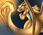  ambiguous_gender blue_eyes charizard claws dark_background dragon fire nintendo plain_background pok&#233;mon pok&eacute;mon rika scalie solo video_games 