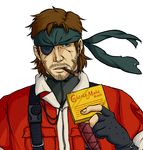  bad_id bad_pixiv_id beard big_boss blue_eyes brown_hair caloriemate cigar earpiece eyepatch facial_hair fingerless_gloves gloves headband headset kurozk male_focus metal_gear_(series) metal_gear_solid metal_gear_solid_3 naked_snake push-to-talk_device sheath sheathed solo stabo_harness throat_microphone 