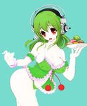  :o aqua_background arm_garter babydoll bangs bare_shoulders blush bracelet breasts cleavage cowboy_shot fingernails food frills from_side fur_trim gardevoir gen_3_pokemon green_hair green_panties headphones heart heart_print holding jewelry large_breasts leaning_forward lingerie long_fingernails long_hair looking_down looking_to_the_side macaron navel nitroplus open_mouth outstretched_arm pale_skin panties personification pokemon red_eyes sideboob simple_background solo strap_gap super_sonico third-party_edit tray tsuji_santa underwear underwear_only 
