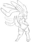  2018 actionbastardvirginblstr anthro butt canine clothed clothing digitigrade eeveelution female fur legwear looking_back mammal monochrome mostly_nude nintendo open_mouth paws pok&eacute;mon pok&eacute;mon_(species) pussy ribbons semi-anthro simple_background sketch solo stockings sylveon video_games white_background 