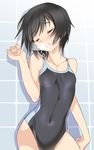  1girl amagami bad_id bad_pixiv_id bare_shoulders black_hair blade_(galaxist) blush closed_eyes collarbone competition_swimsuit disembodied_penis fellatio hetero invisible_penis nanasaki_ai one-piece_swimsuit open_mouth oral penis short_hair solo_focus swimsuit 