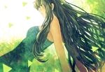  bare_shoulders black_hair dutch_angle green long_hair original outdoors profile sakimori_(hououbds) solo 