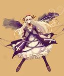  cross full_body gothic_lolita hairband lolita_fashion long_hair purple_eyes ringed_eyes rozen_maiden shoes silver_hair simple_background solo suigintou tera very_long_hair wings 