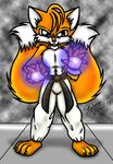  belt black_belt canine clothing fox fur looking_at_viewer mammal miles_prower multiple_tails orange_fur pants psychic_energy sega solo sonic_(series) standing stephanie_aloisio telekinesis topless 