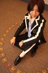  androgynous apollo_(persona_2) card cosplay highres male_focus necktie persona persona_2 photo school_uniform sitting solo suou_tatsuya watch 