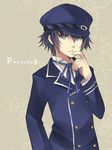  androgynous blue_eyes blue_hair cabbie_hat crossdressing hair_between_eyes hand_on_own_face hat looking_at_viewer moonku pensive persona persona_4 reverse_trap school_uniform shirogane_naoto short_hair solo wavy_hair 