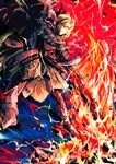  armor armored_dress artoria_pendragon_(all) blonde_hair crazy_eyes dark_persona fate/stay_night fate_(series) fire gauntlets highres motion_blur saber_alter solo sword toriko_(hatoriko) weapon yellow_eyes 