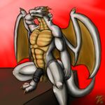  altoryu anthro arm_behind_head balls biceps big_penis claws dragon erection grey_body horn humanoid_penis ishigray male muscles nude pecs penis plain_background pose scales solo vein western_dragon white_dragon wings yellow_horns 