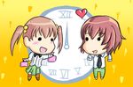  :d amputee blush brown_hair chibi clock happy heart ibarazaki_emi katawa_shoujo long_hair lunchbox multiple_girls necktie o_o open_mouth reverse_trap school_uniform short_hair smile tezuka_rin twintails 