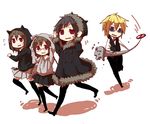  2girls black_hair blonde_hair blue_eyes braid brown_hair durarara!! fur_trim glasses heiwajima_shizuo hood hoodie jacket miniskirt multiple_boys multiple_girls niwako orihara_izaya orihara_kururi orihara_mairu red_eyes road_sign siblings sign skirt sunglasses thighhighs waistcoat 