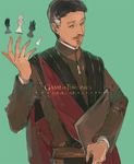  a_song_of_ice_and_fire bad_id bad_pixiv_id black_hair book cape chess_piece copyright_name facial_hair game_of_thrones green_eyes grey_hair male_focus mustache petyr_baelish sash simple_background solo wavesheep 