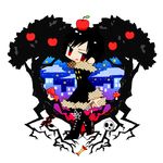  apple apple_core black_hair durarara!! eriko_(chika) food fruit fur_trim jacket male_focus mushroom orihara_izaya red_eyes skull snake solo star tree 