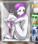  breath dragon_ball dragon_ball_z frieza in_container in_refrigerator kawachi_(ky3550) looking_at_viewer object_namesake open_door pun refrigerator sitting solo tail tail_between_legs 