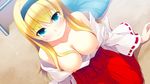  alictia_bright blonde_hair blue_eyes breasts game_cg hyouka_no_mau_sora_ni japanese_clothes miko nipples 