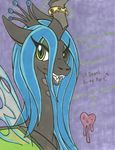  &hearts; anubislaughed blue_hair changeling crown fangs female feral friendship_is_magic green_eyes hair my_little_pony purple_background queen_chrysalis_(mlp) solo wings 
