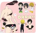  2girls 5boys ? bad_id bad_pixiv_id blonde_hair blue_eyes boxers breasts celty_sturluson durarara!! from_behind fur_trim gen_1_pokemon headless heart heiwajima_shizuo hello_kitty kida_masaomi kishitani_shinra kuromi multiple_boys multiple_girls orihara_izaya pikachu pokemon pokemon_(creature) red_eyes ryuugamine_mikado sideboob small_breasts sonohara_anri tamori_xxx underwear undressing yellow_eyes 