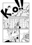  ^_^ arm_sling bandages bat_wings braid broken_arm chin_rest closed_eyes comic cup flandre_scarlet greyscale hat hat_removed headwear_removed hong_meiling izayoi_sakuya long_hair monochrome multiple_girls pointy_ears remilia_scarlet short_hair siblings silent_comic sisters sling smile sonson_(eleven) teacup touhou twin_braids very_long_hair wings wrist_cuffs 