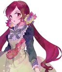  bad_id bad_pixiv_id chuong colored_eyelashes dress eyelashes flower hair_flower hair_ornament hanasaki_tsubomi heartcatch_precure! highres long_hair pink_eyes pink_hair precure rose smile solo twintails white_background yellow_flower yellow_rose 