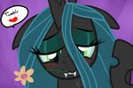  &hearts; abstract_background bedroom_eyes blue_hair blush changeling cute english_text eyelashes fangs female flower friendship_is_magic green_eyes hair horn long_hair looking_at_viewer my_little_pony portrait queen_chrysalis_(mlp) solo teeth text tiarawhy tumblr 