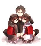  2girls backpack bad_id bad_pixiv_id bag brown_hair durarara!! glasses hood hoodie looking_back miniskirt multiple_girls orihara_izaya orihara_kururi orihara_mairu pun2 randoseru red_eyes siblings skirt younger 