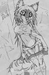  anthro breasts canine clothed clothing female greyscale looking_at_viewer macmegagerc mammal monochrome smile solo standing torn_clothing wide_hips 