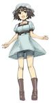  :d bike_shorts black_hair blue_eyes boots dress full_body hat highres looking_at_viewer looking_down open_mouth shiina_mayuri short_hair sketch smile solo steins;gate yu_65026 