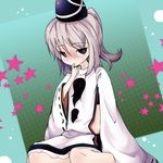  blush grey_hair hat japanese_clothes koohee long_hair long_sleeves mononobe_no_futo ponytail solo tate_eboshi touhou wide_sleeves 