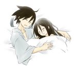  1girl arm_pillow black_hair blanket closed_eyes ekra itoshiki_nozomu komori_kiri long_hair pillow sayonara_zetsubou_sensei sleeping 